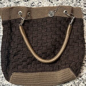The Sak Dark Brown and Tan Crochet Shoulder Bag